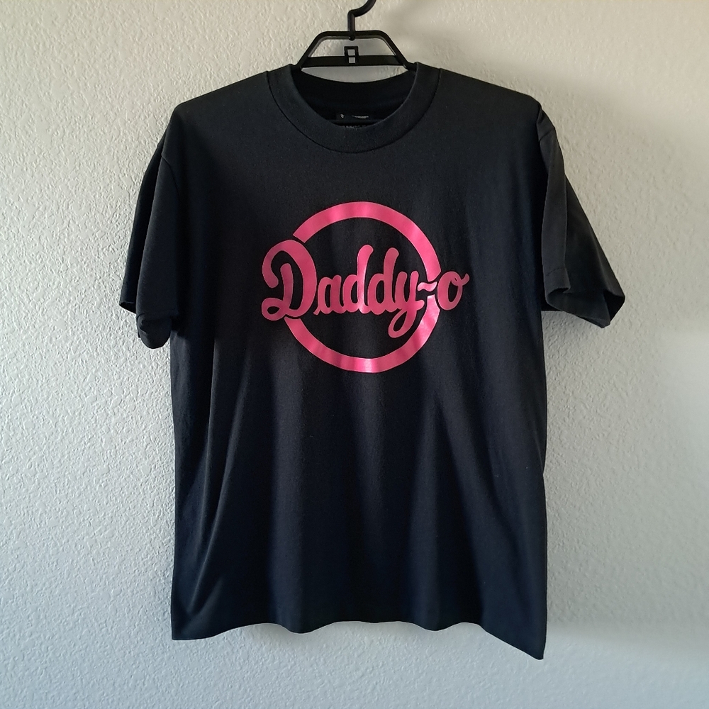 Vintage Daddy-O Graphic T Shirt Black Pink Size Large Made In USA Single Stitch